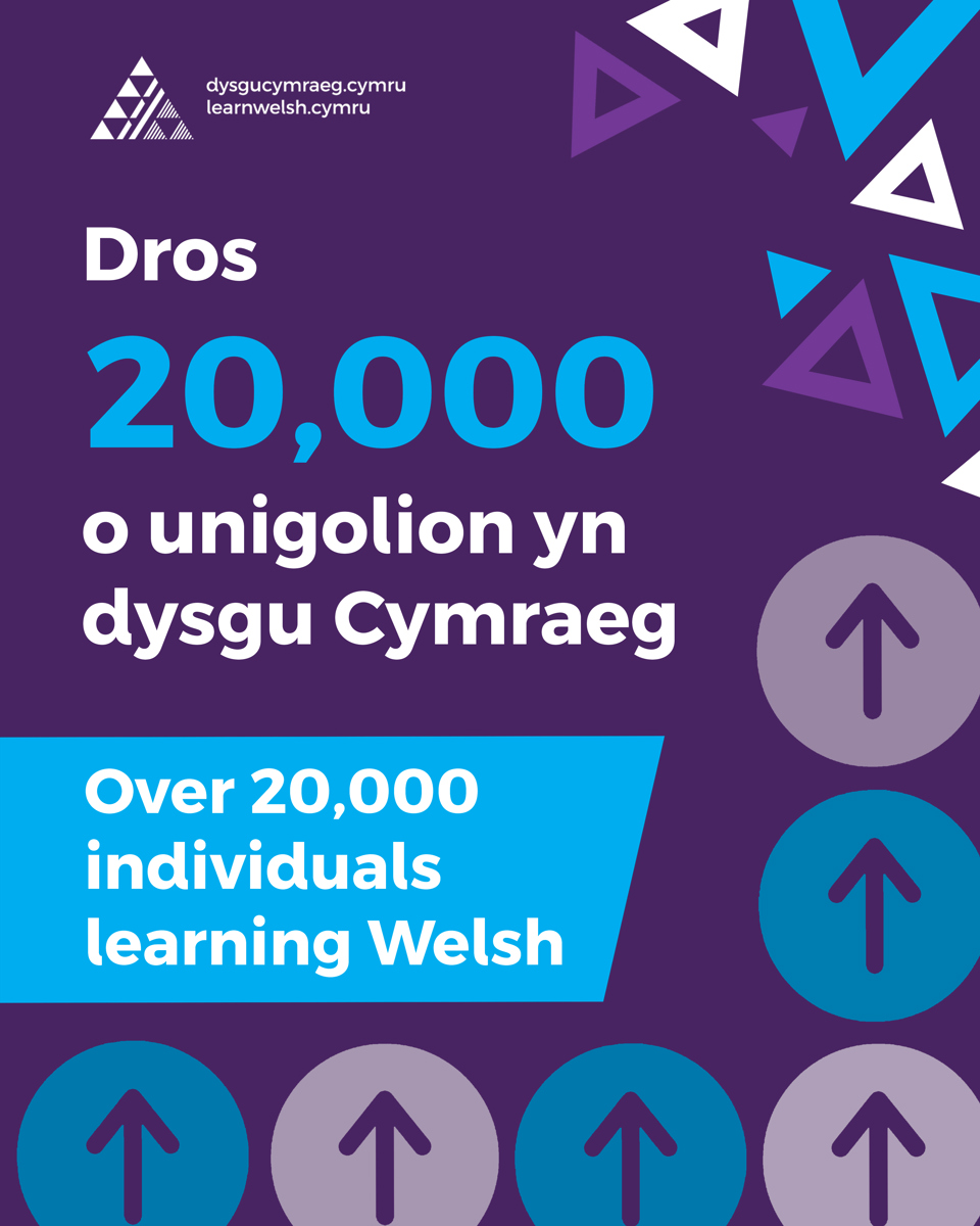 Graffeg yn nodi bod dros 20,000 o unigolion yn dysgu Cymraeg.